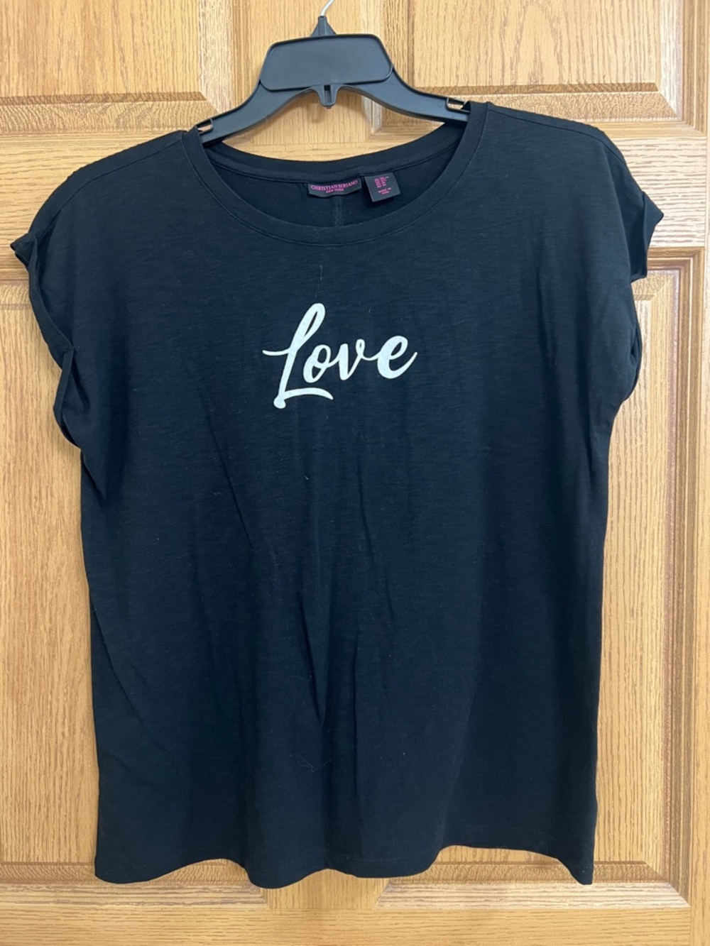 Christian Siriano LOVE Graphic T-Shirt Rolled Sleeve Tee Short Sleeve Size Sz XL